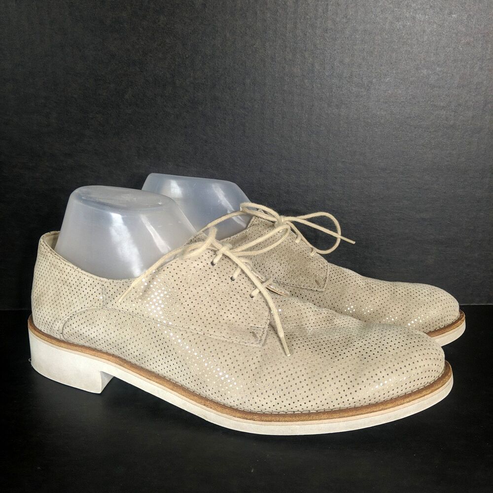 Paul Green Oxford Loafer Gold Dot Nubuck Leather Women Size 9.5 UK 7.5 Lace Up